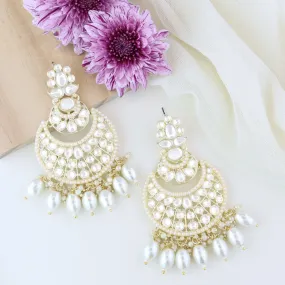 18K Gold Plated Traditional Handcrafted Pearl Kundan Beaded Chandbali Earrings for Women/Girls