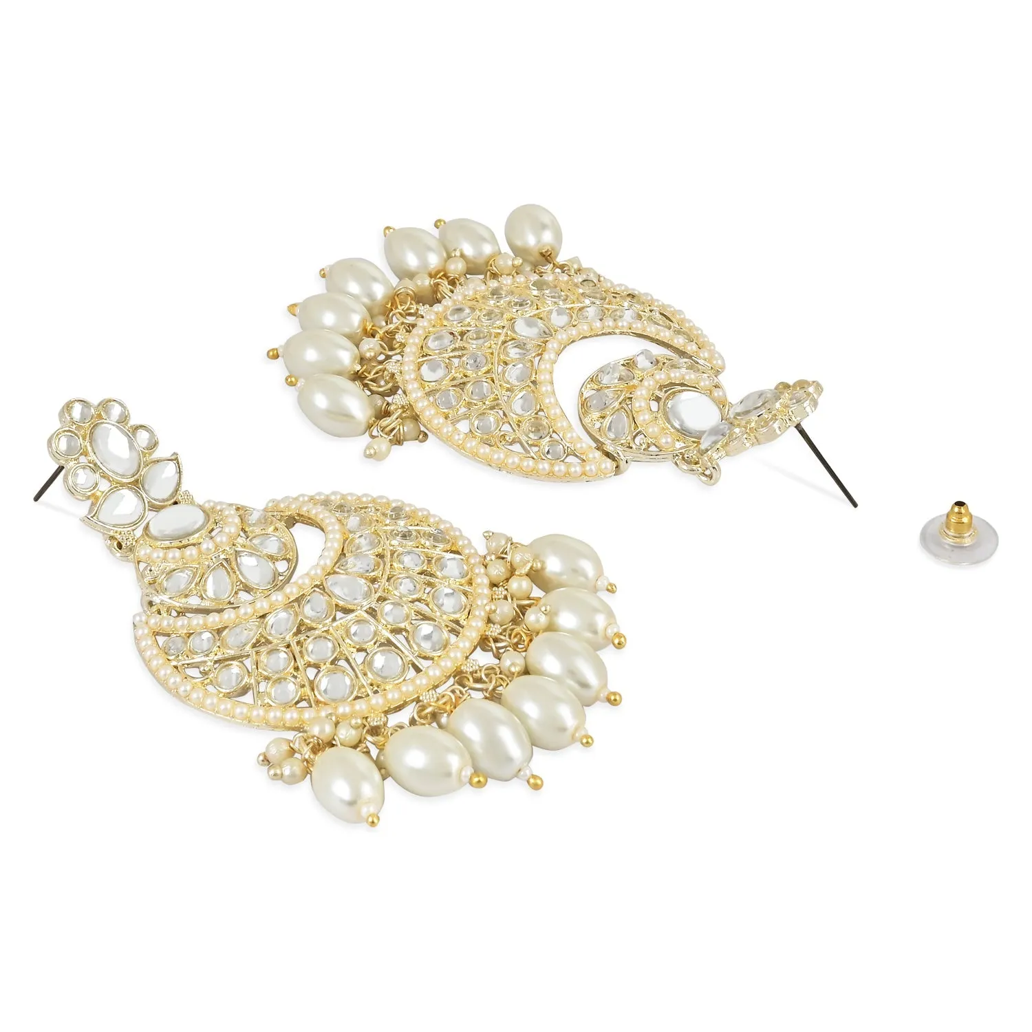 18K Gold Plated Traditional Handcrafted Pearl Kundan Beaded Chandbali Earrings for Women/Girls