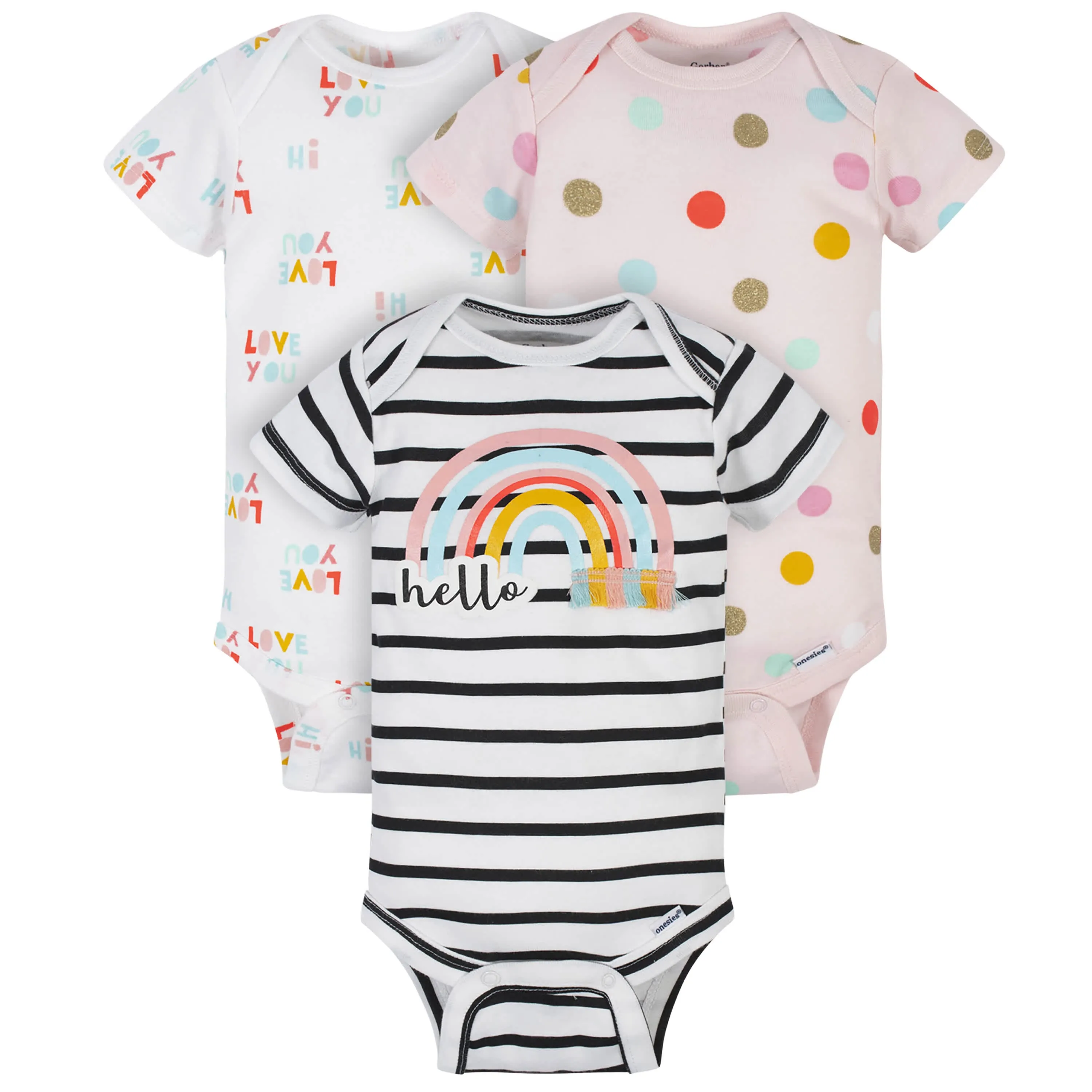 3-Pack Baby Girls Rainbow Onesies Bodysuits