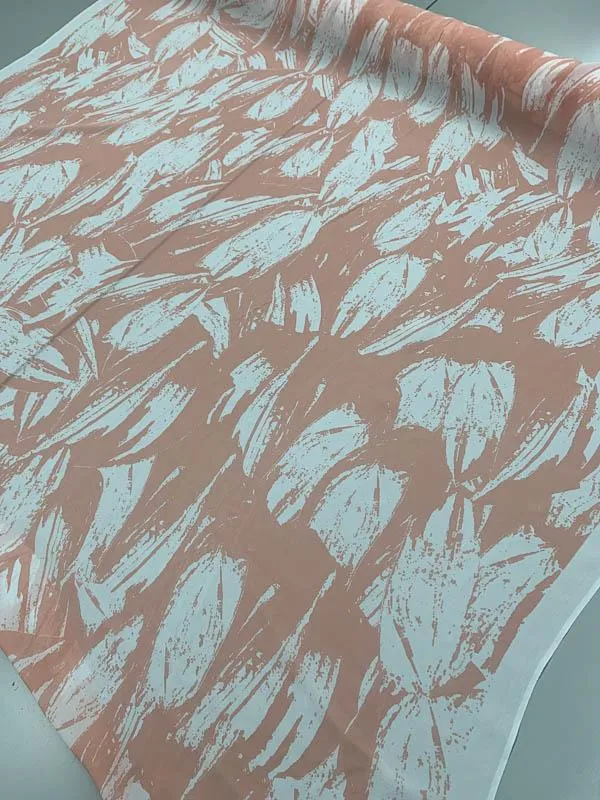 Abstract Painterly Printed Silk Chiffon - Peach / White