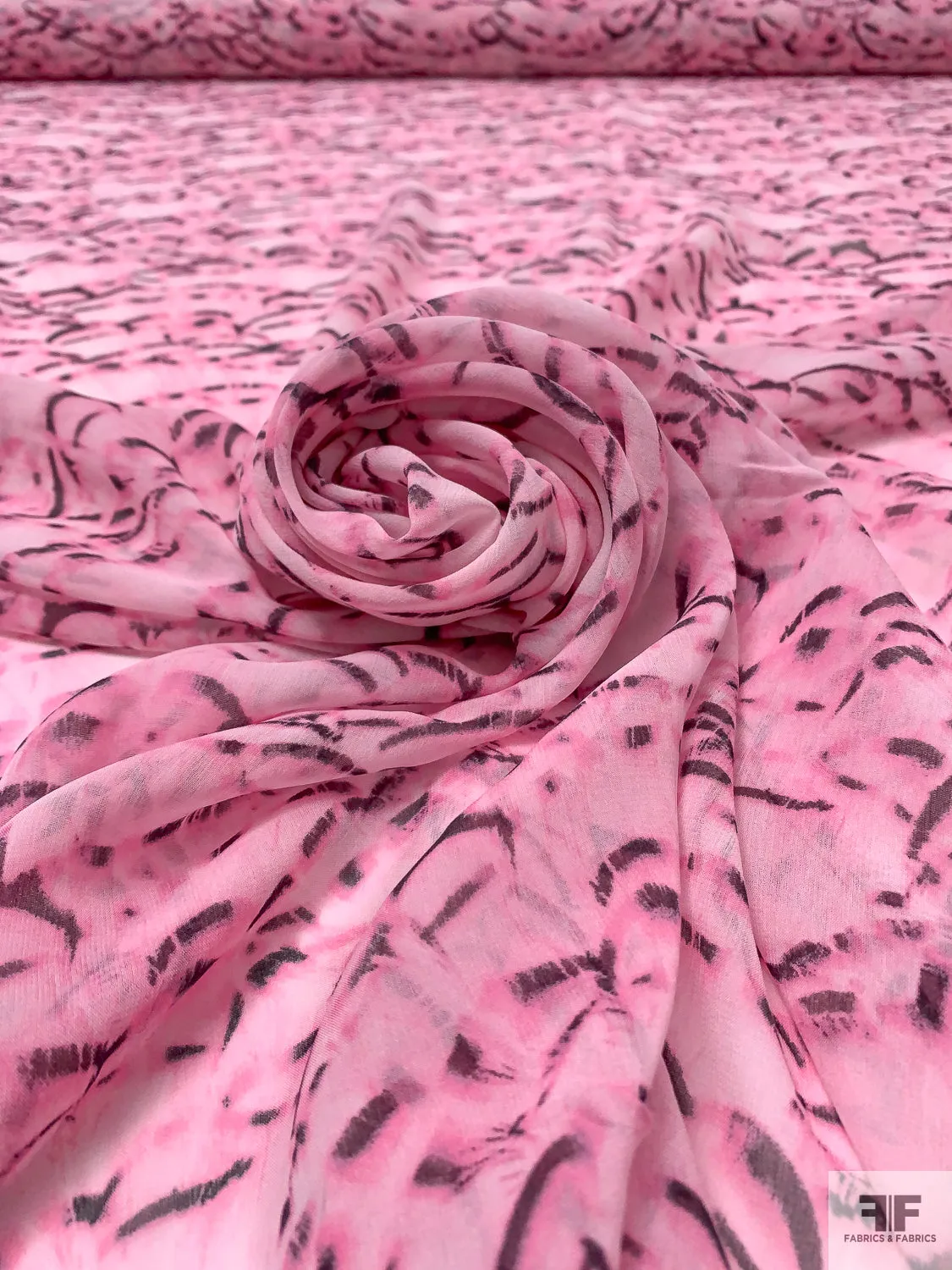 Abstract Printed Silk Chiffon - Baby Pink / Black