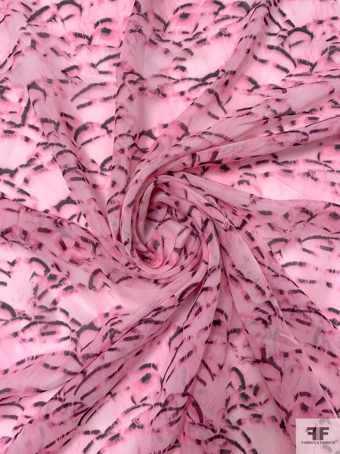 Abstract Printed Silk Chiffon - Baby Pink / Black