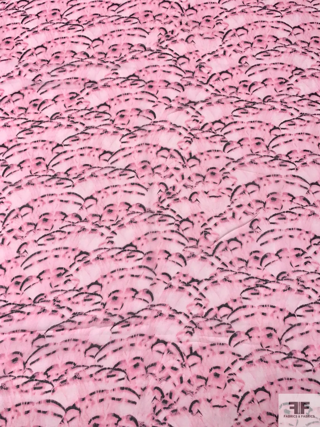 Abstract Printed Silk Chiffon - Baby Pink / Black