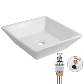 Aquaterior 16 Square Porcelain Sink Vanity Vessel & Drain