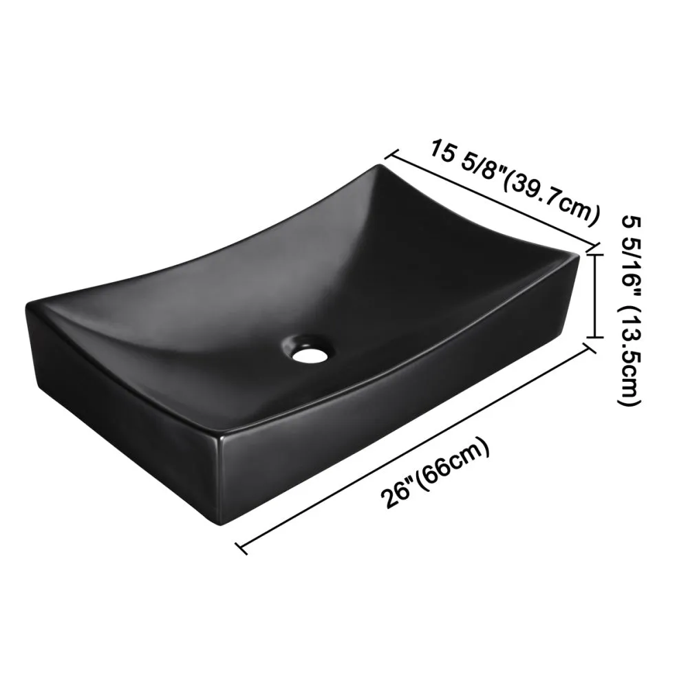 Aquaterior Black Rectangle Vessel Sink with Popup Drain 26x16