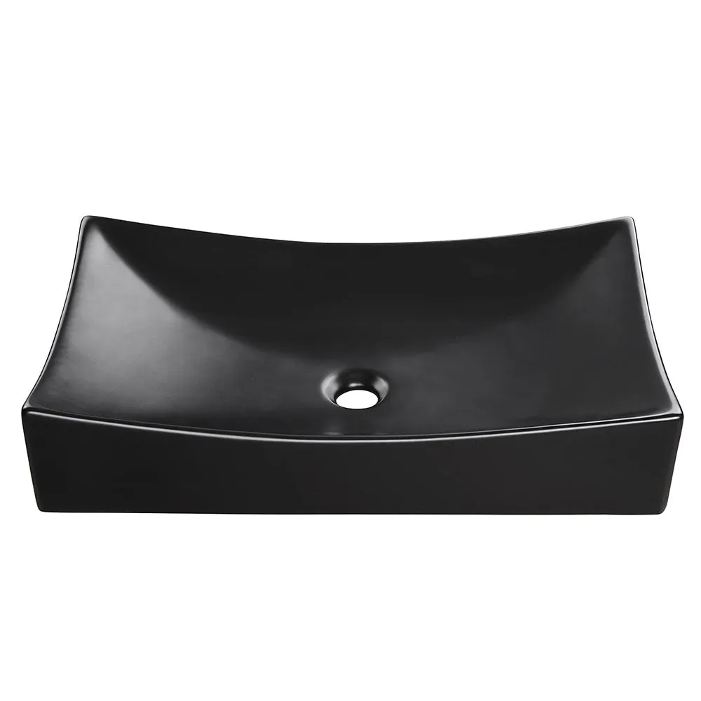 Aquaterior Black Rectangle Vessel Sink with Popup Drain 26x16