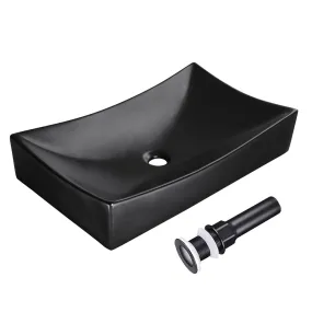 Aquaterior Black Rectangle Vessel Sink with Popup Drain 26x16