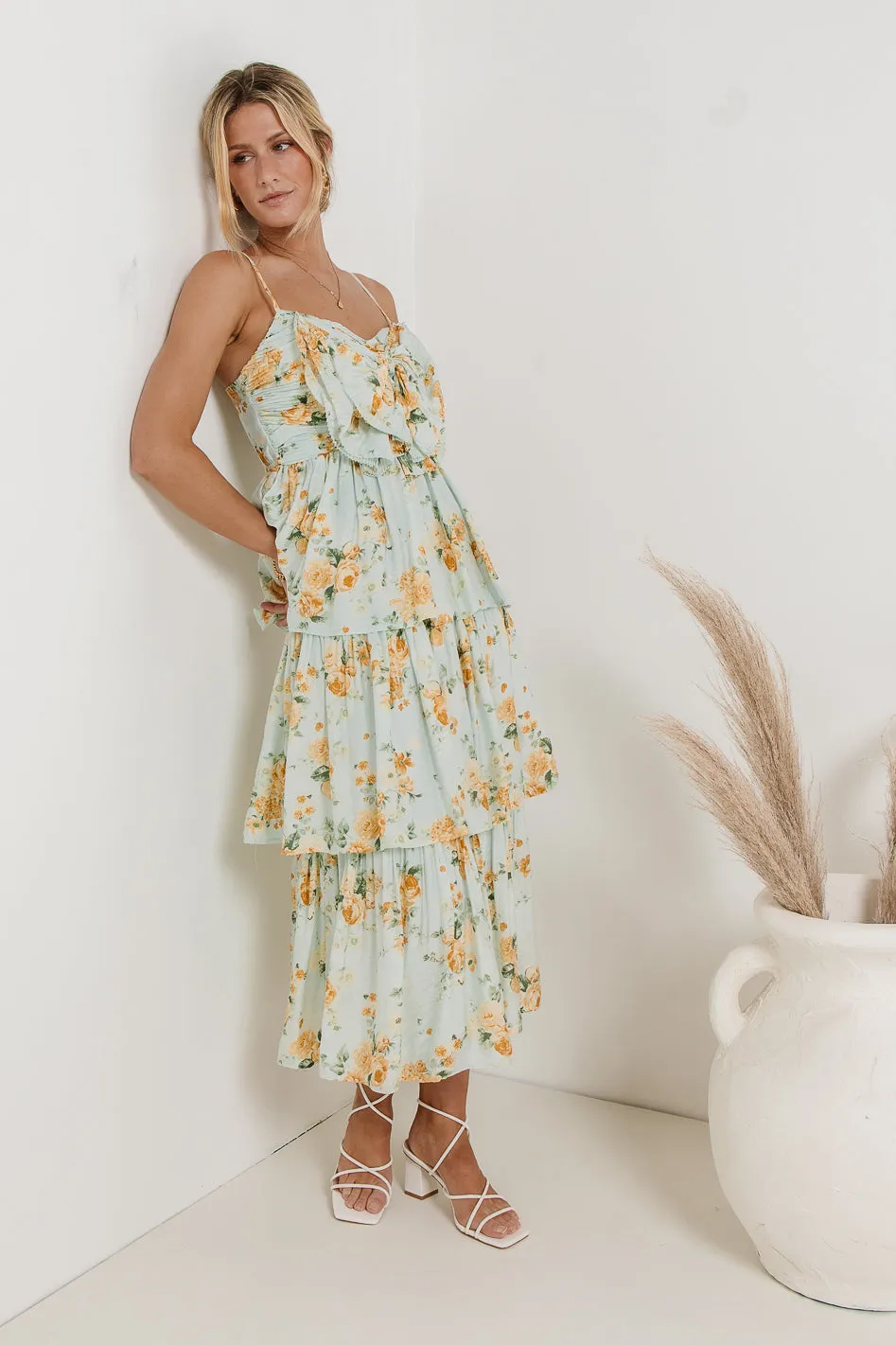 Ava Floral Midi Dress in Sage - FINAL SALE