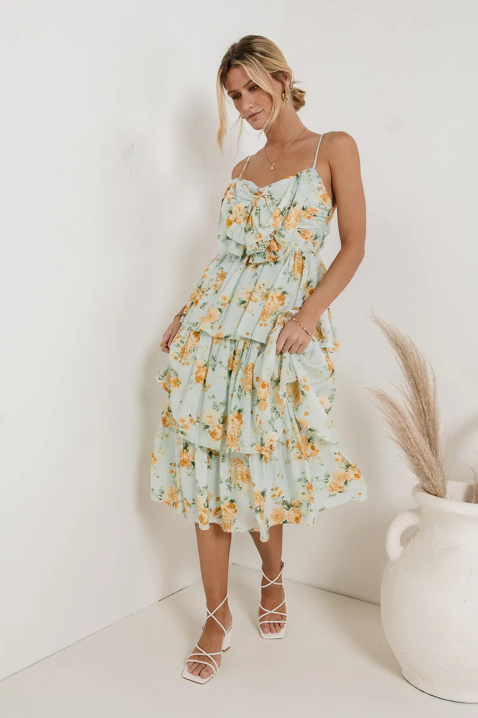 Ava Floral Midi Dress in Sage - FINAL SALE