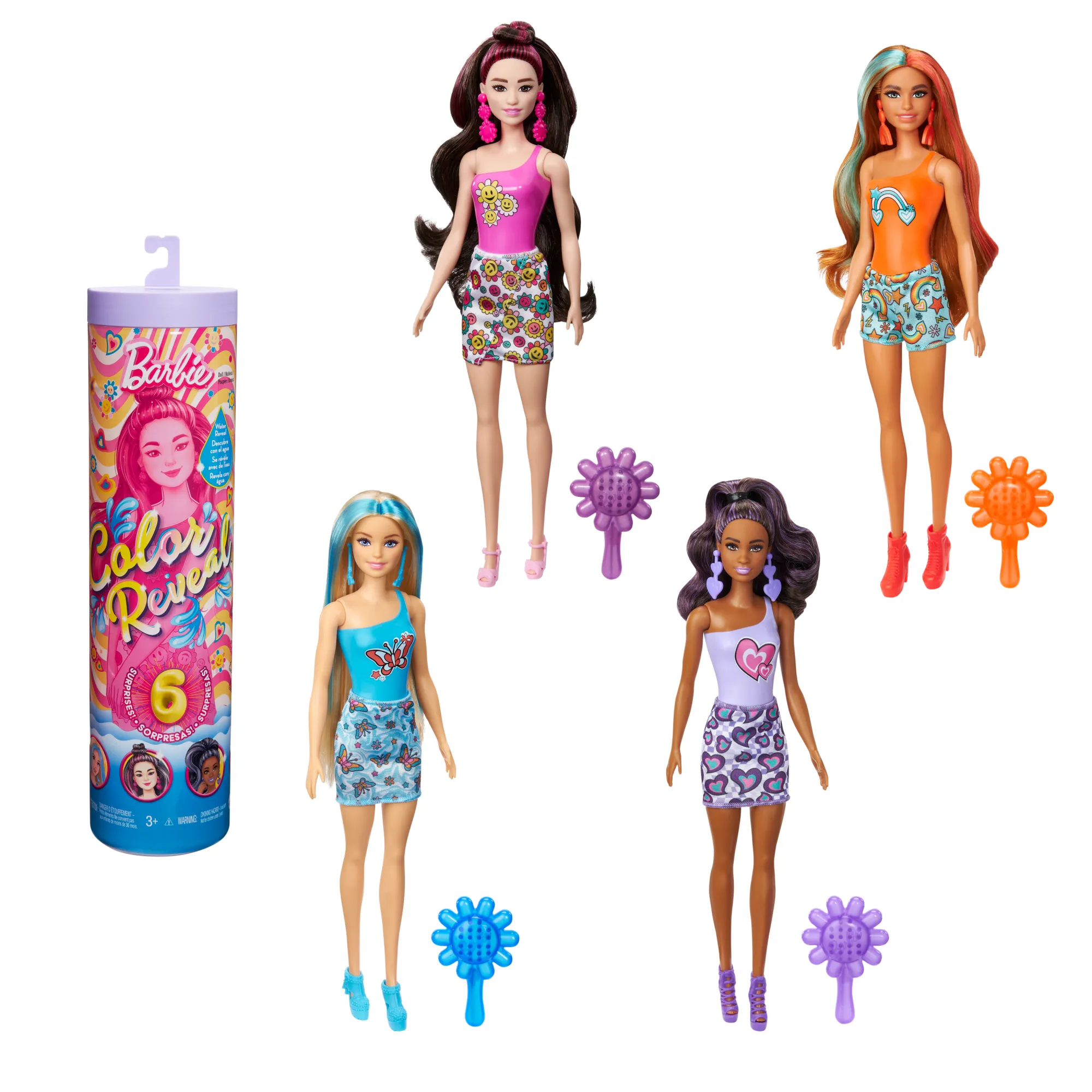 Barbie Color Reveal Rainbow-inspired Series Doll & Accessories With 6 Surprises, Color-Change Bodice