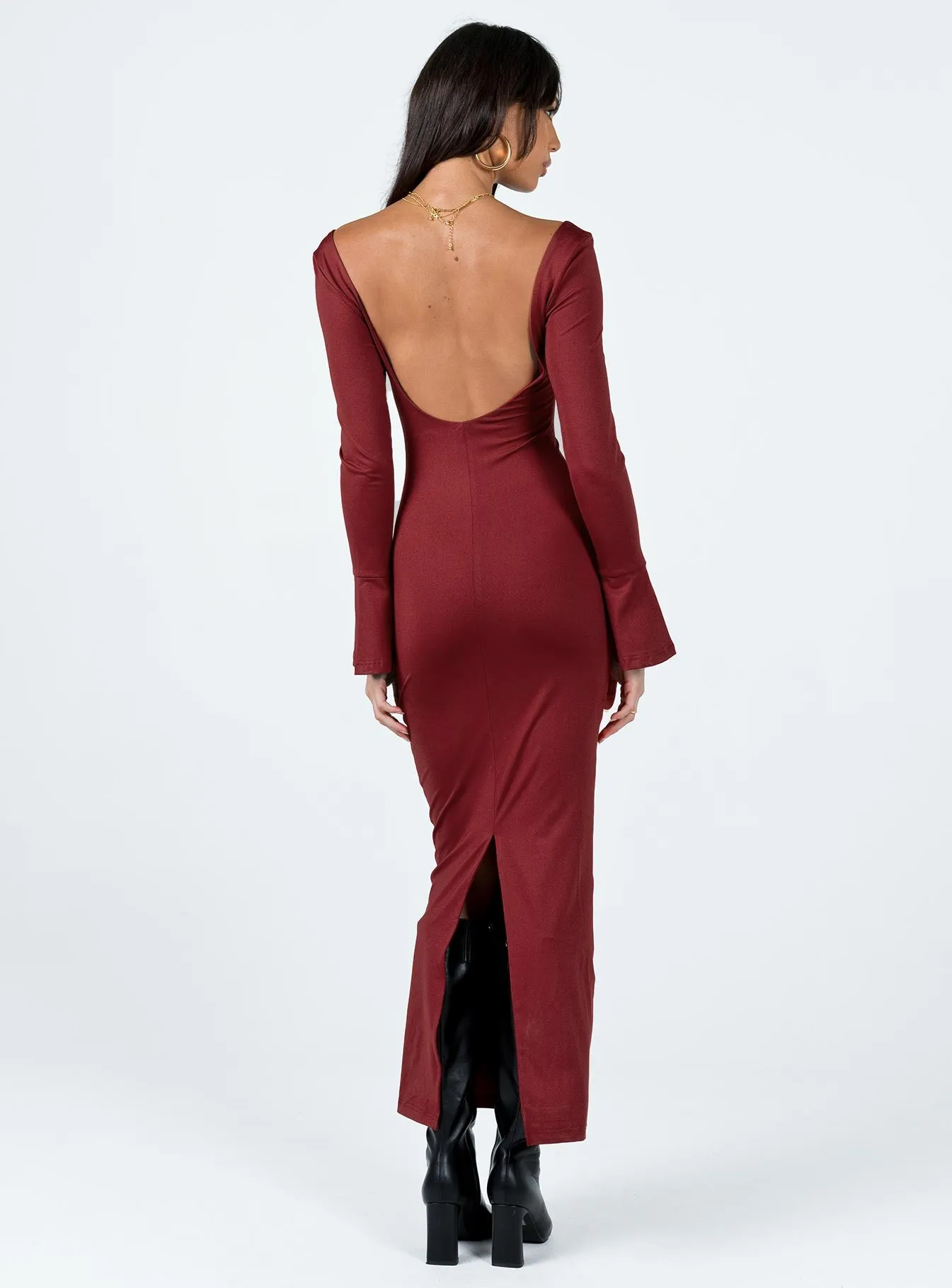 Belfa Long Sleeve Maxi Dress Burgundy