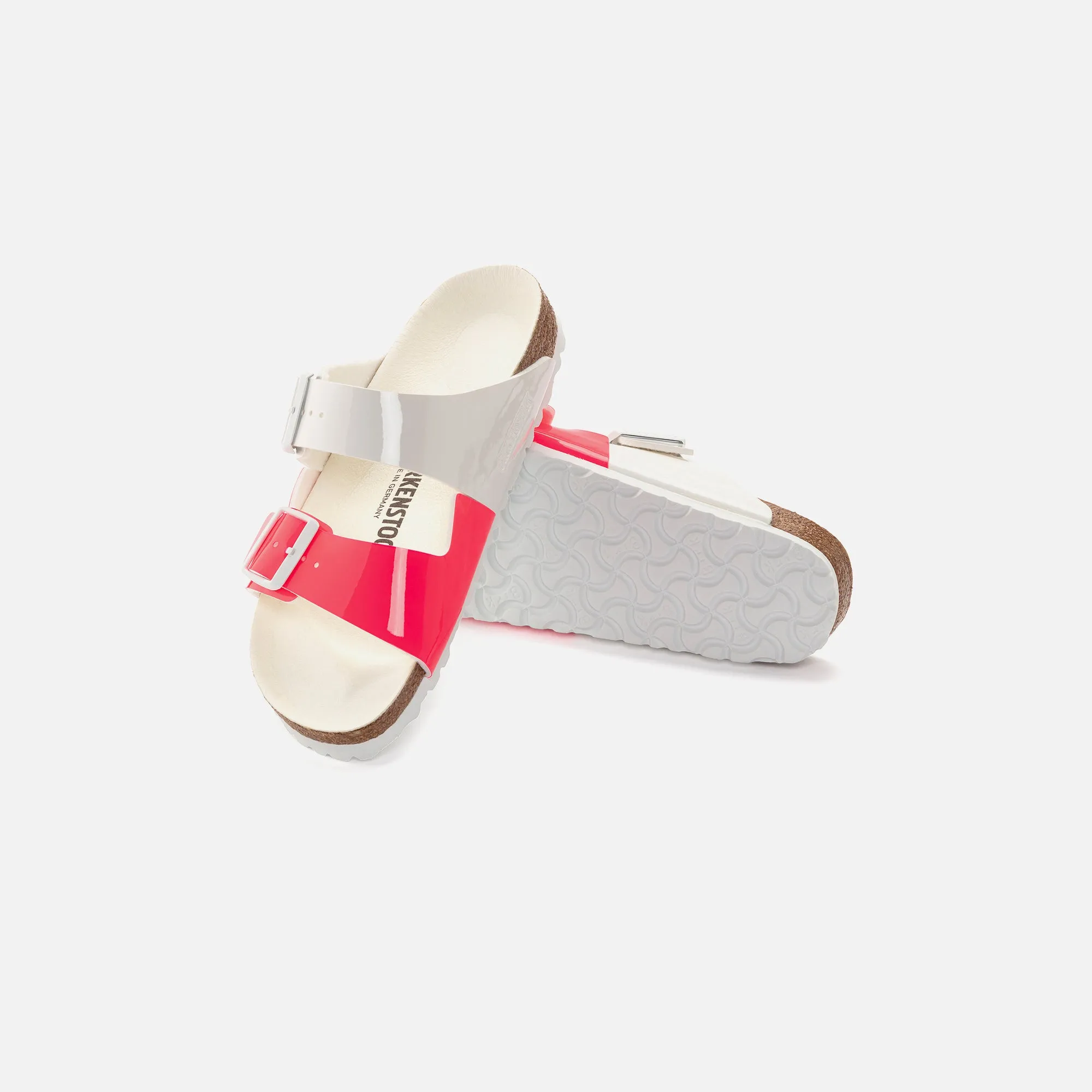 Birkenstock WMNS Arizona Split Birko-Flor Patent - White / Neon Pink