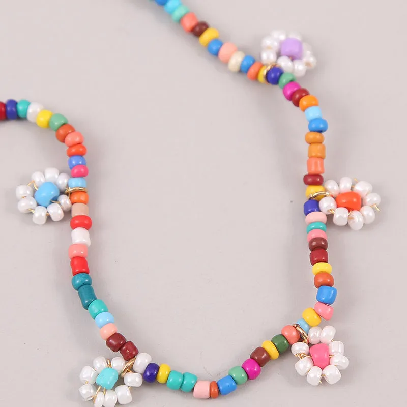 Boho Handmade Colorful Flower Rainbow Beaded Choker Necklaces