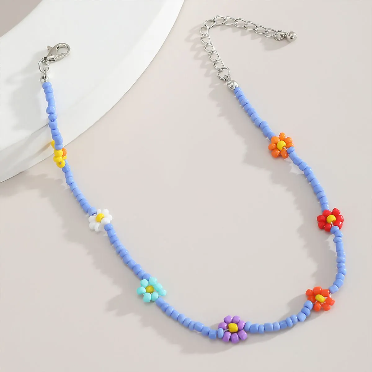 Boho Handmade Colorful Flower Rainbow Beaded Choker Necklaces