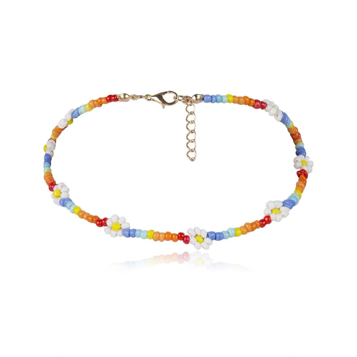 Boho Handmade Colorful Flower Rainbow Beaded Choker Necklaces