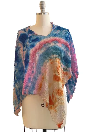 Bubble Silk Poncho w/ River Dye - Indigo & Sunset