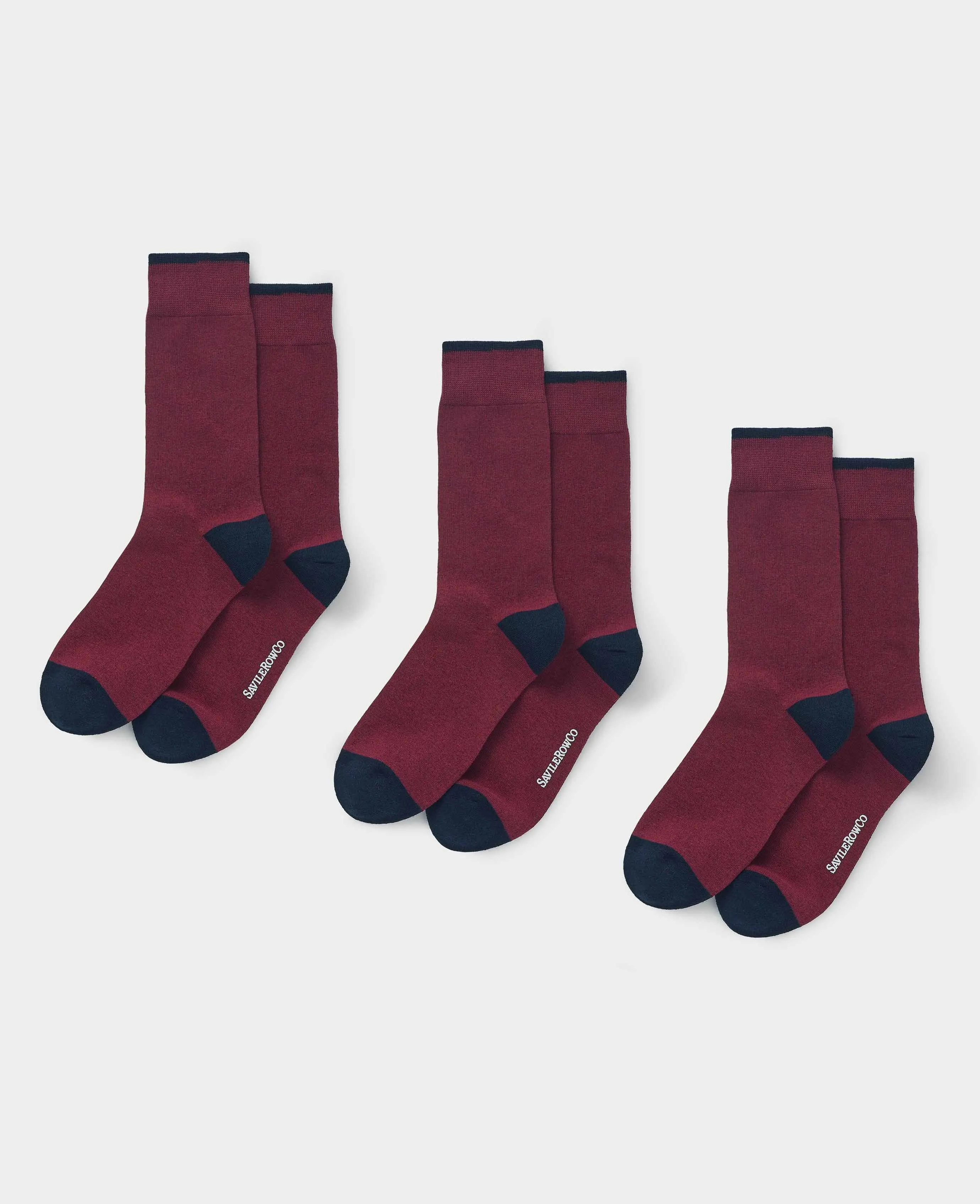 Burgundy Cotton Mix Three Pack Socks