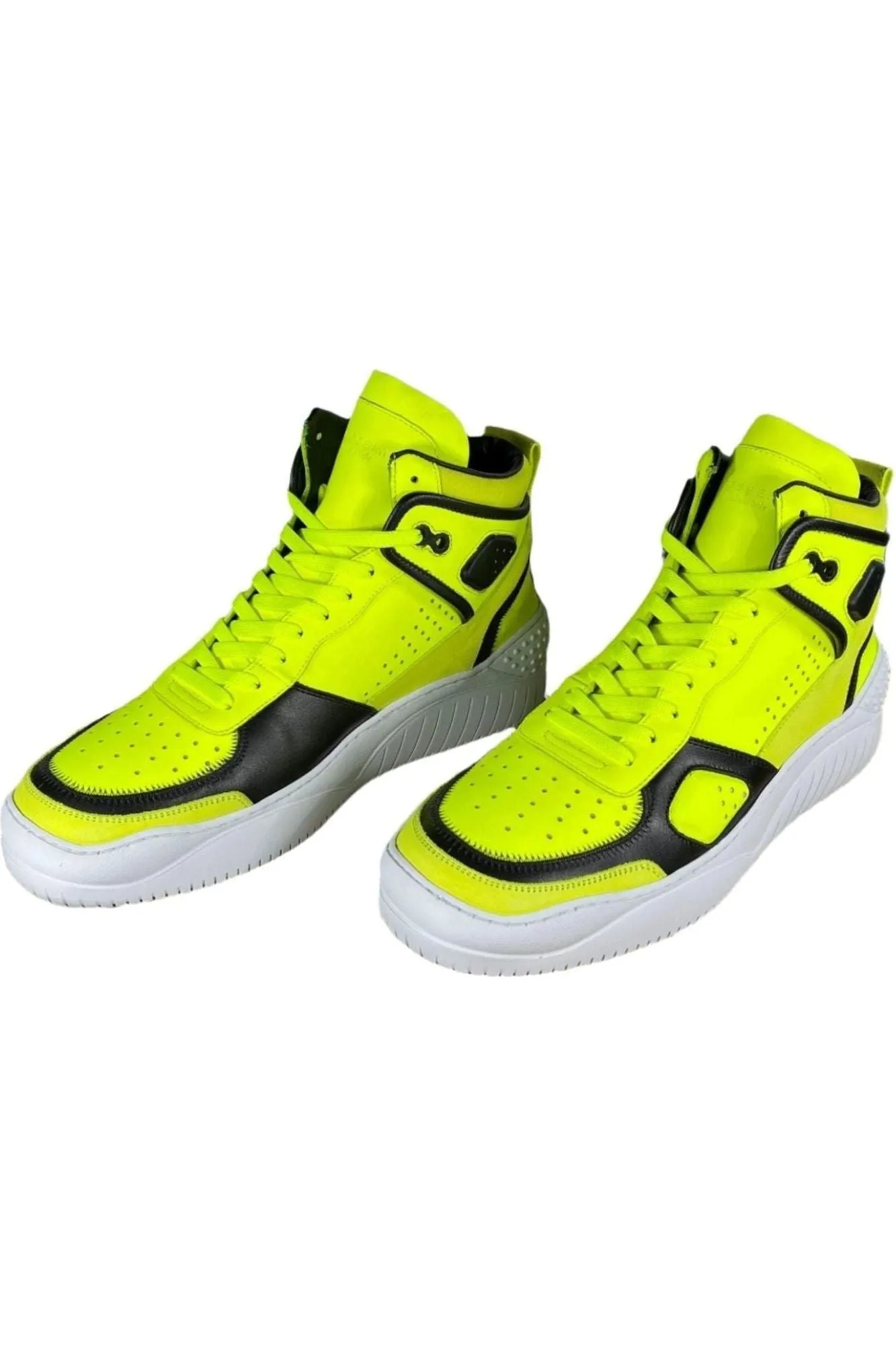 Buscemi Men's Basket Neon Yellow Leather High Top Sneakers