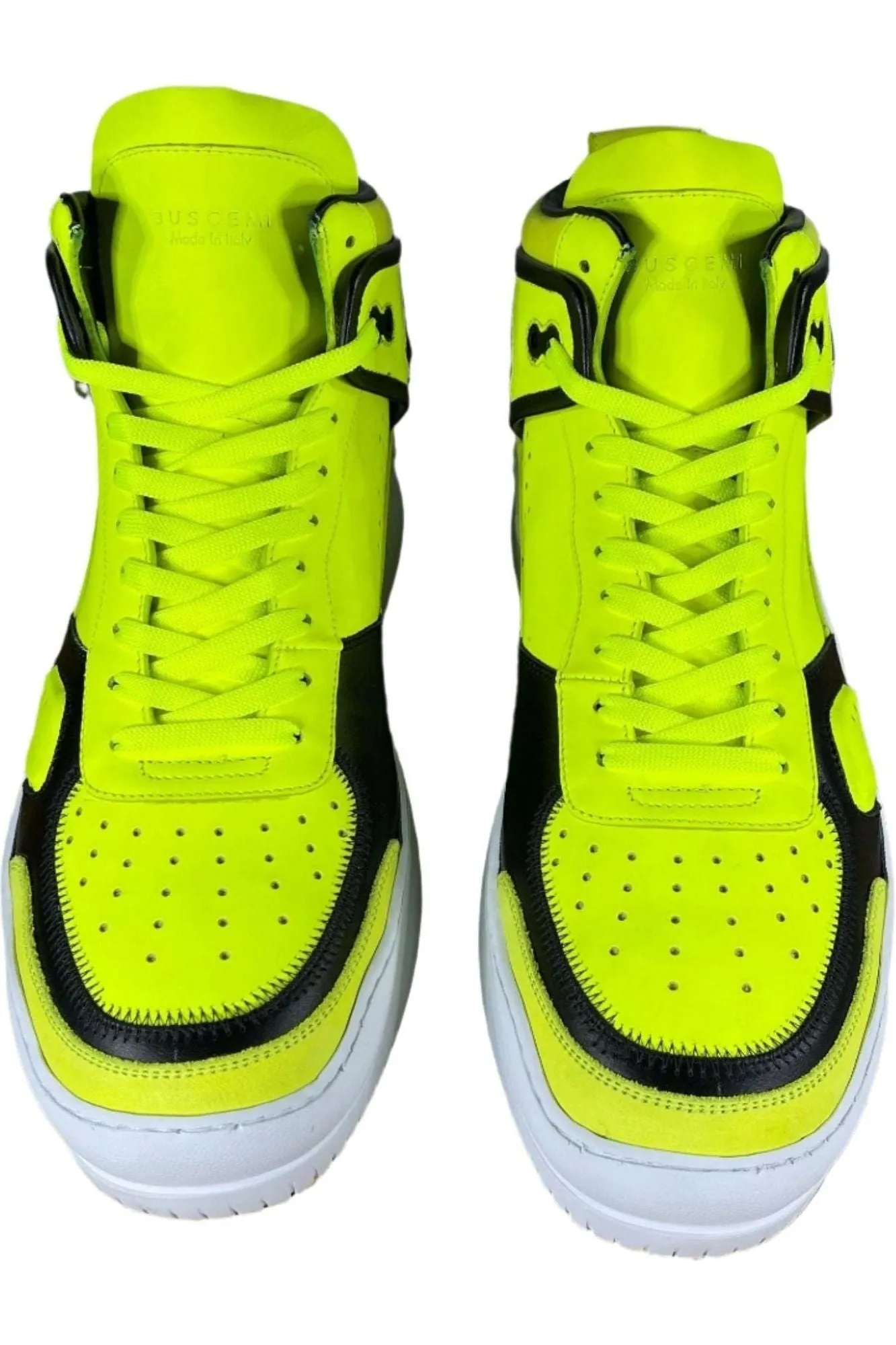 Buscemi Men's Basket Neon Yellow Leather High Top Sneakers