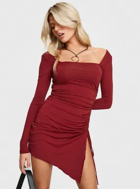 Caprani Long Sleeve Mini Dress Burgundy