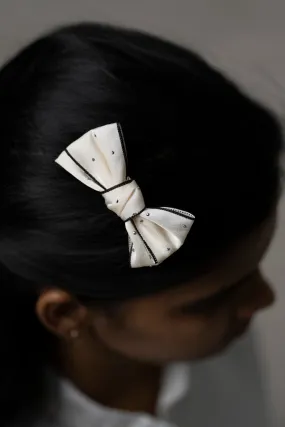 Classic Elegance White Bow Hair Clip with Crystal Accents