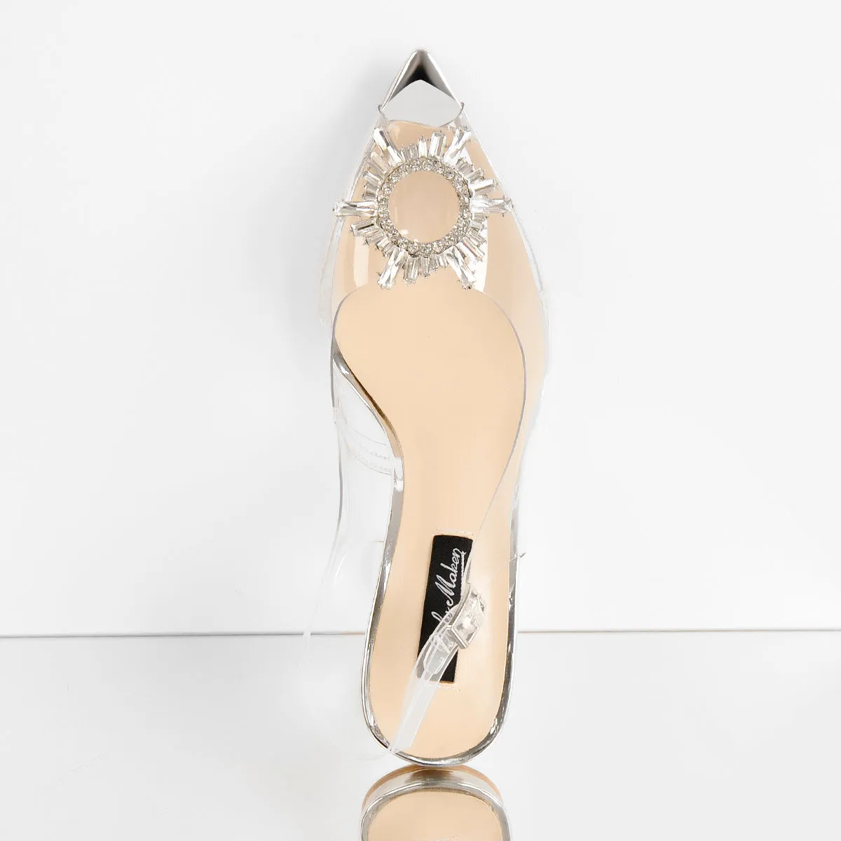 Clear Pointed Toe Sun Tapered Heel Sandals