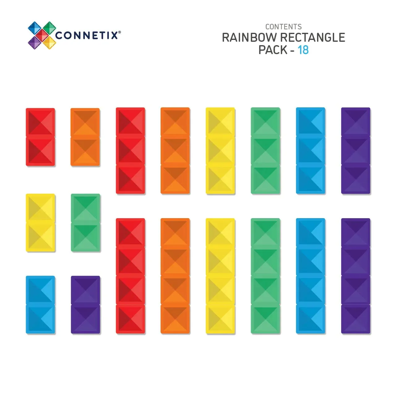 Connetix - Rectangle Pack - Rainbow - 18 Piece