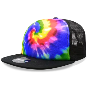 Decky 1079 5 Panel Tie Dye Trucker Hat, Tiedye Flat Bill Hat, Snapback - CASE Pricing