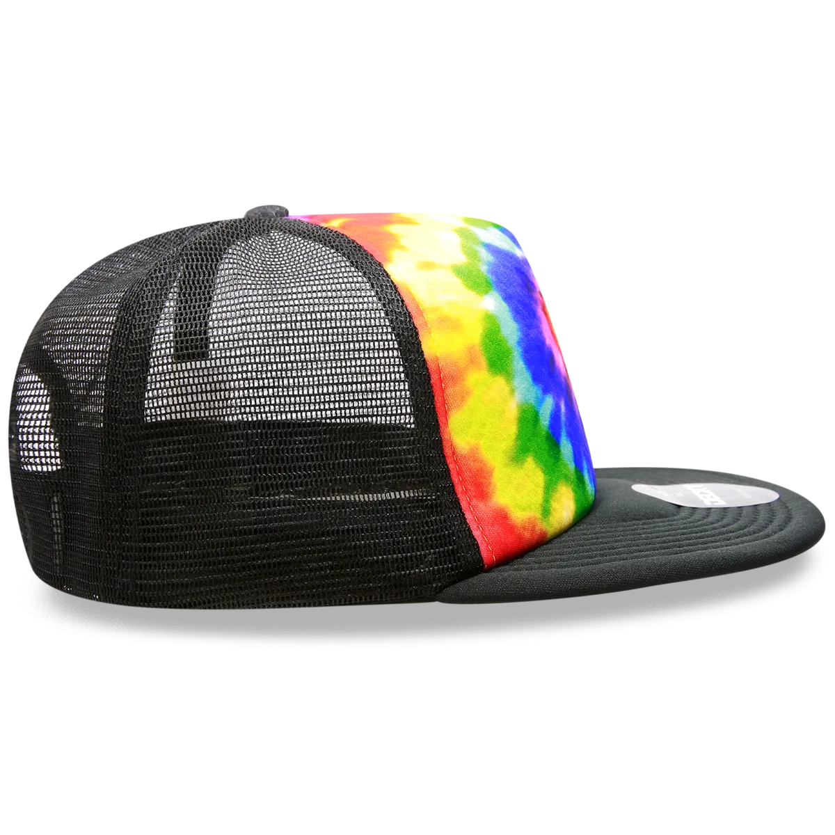 Decky 1079 5 Panel Tie Dye Trucker Hat, Tiedye Flat Bill Hat, Snapback