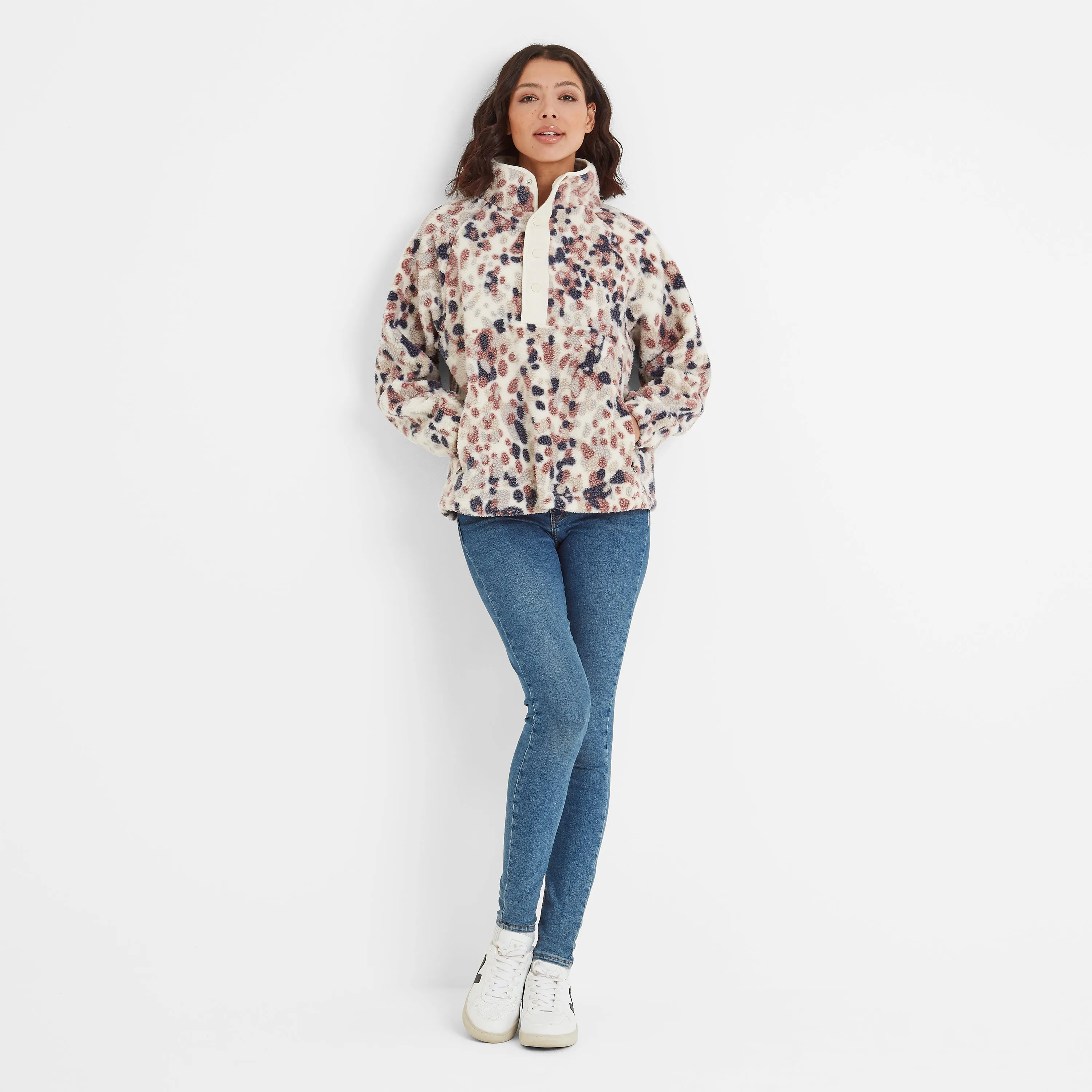 Desun Womens Sherpa Jacket - Scatter Print Vanilla