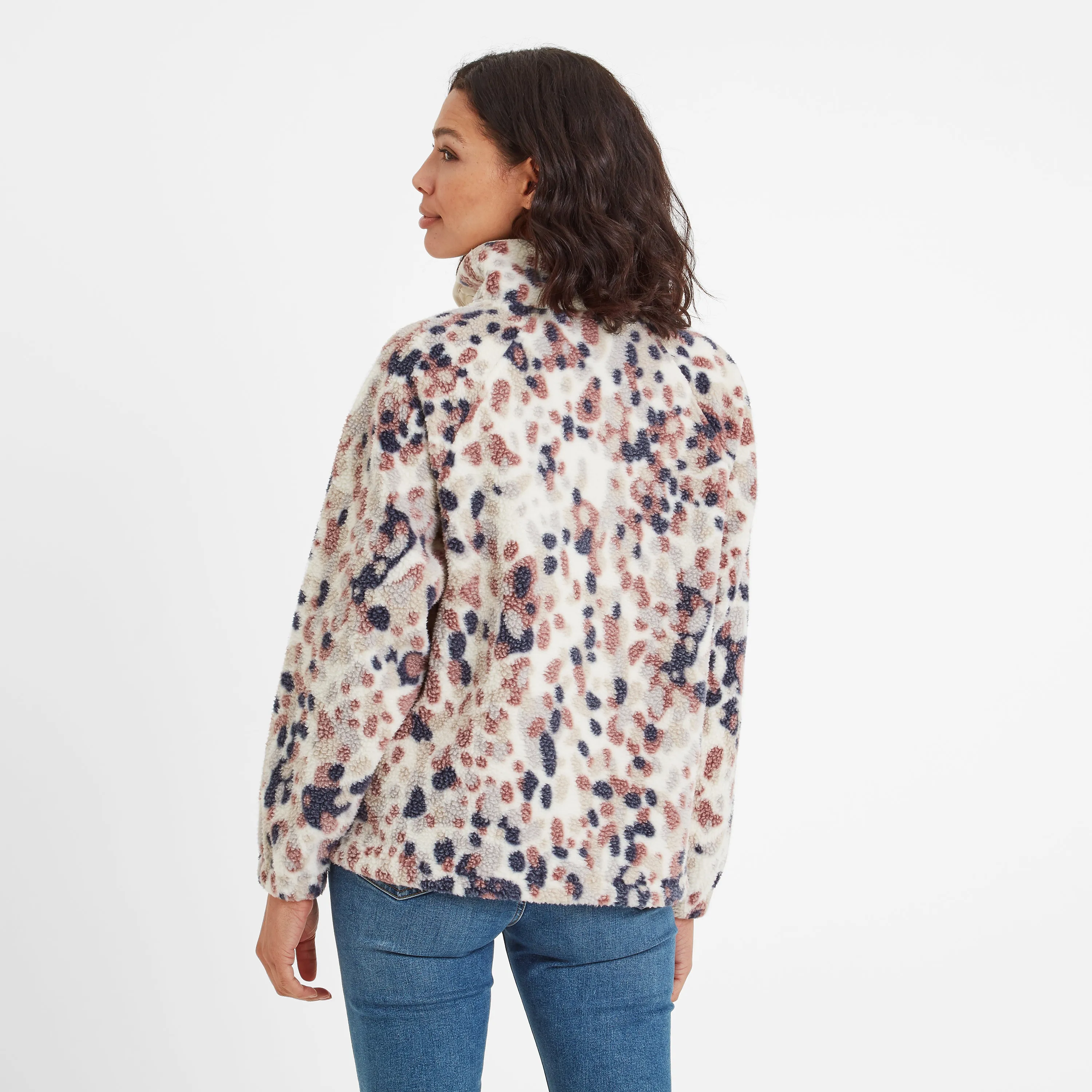 Desun Womens Sherpa Jacket - Scatter Print Vanilla