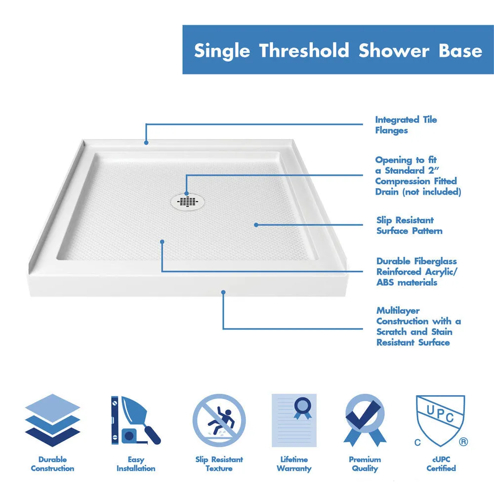 DreamLine Flex 36 in. D x 36 in. W x 76 3/4 in. H Semi-Frameless Pivot Shower DoorSlimLine Shower Base and Backwall Kit