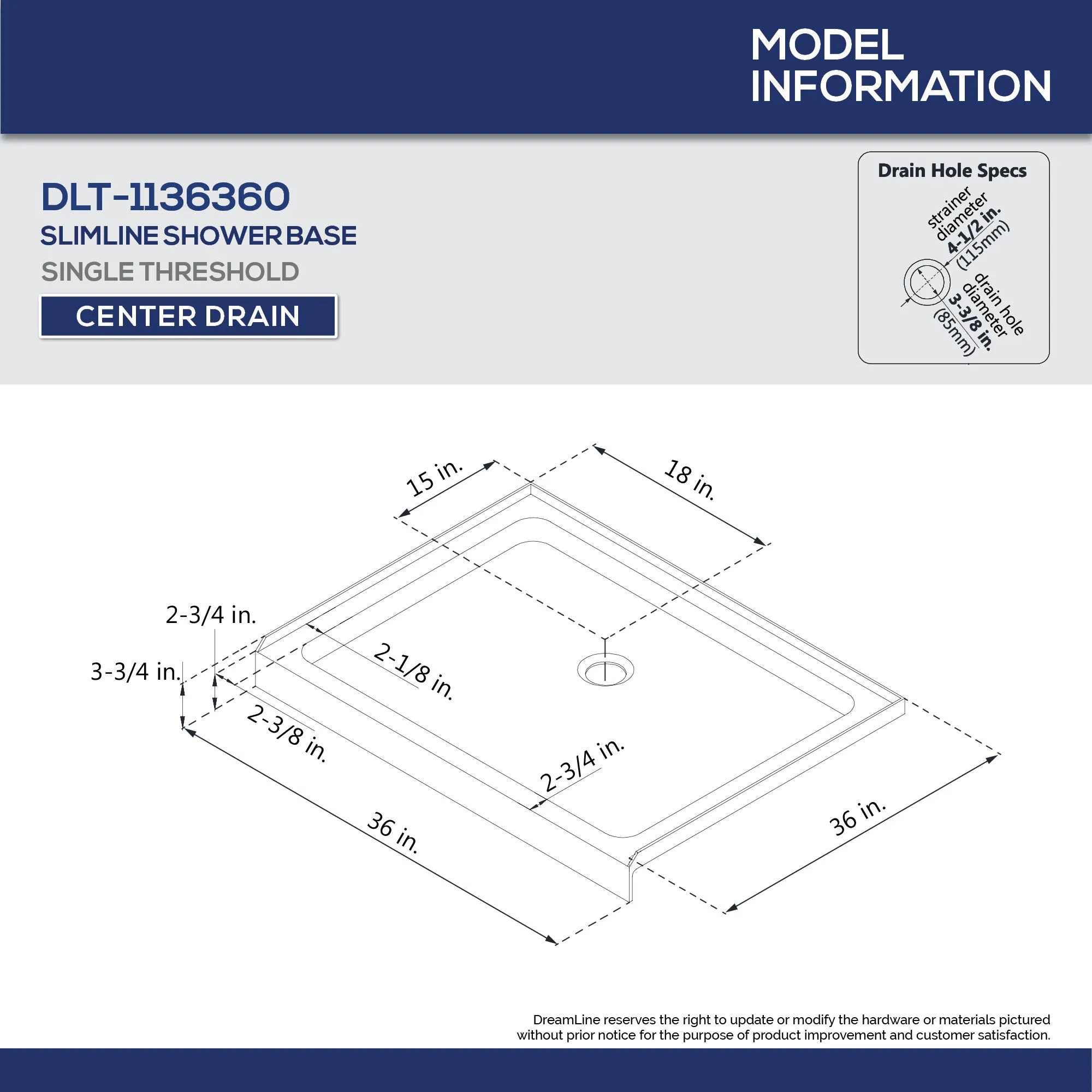 DreamLine Flex 36 in. D x 36 in. W x 76 3/4 in. H Semi-Frameless Pivot Shower DoorSlimLine Shower Base and Backwall Kit