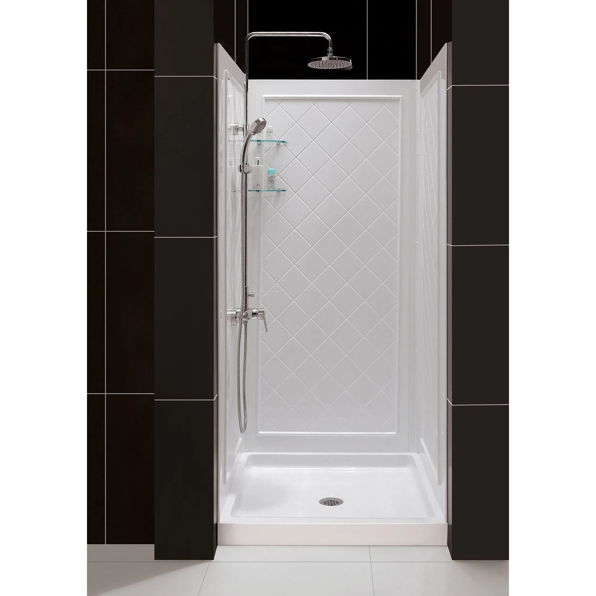 DreamLine Flex 36 in. D x 36 in. W x 76 3/4 in. H Semi-Frameless Pivot Shower DoorSlimLine Shower Base and Backwall Kit