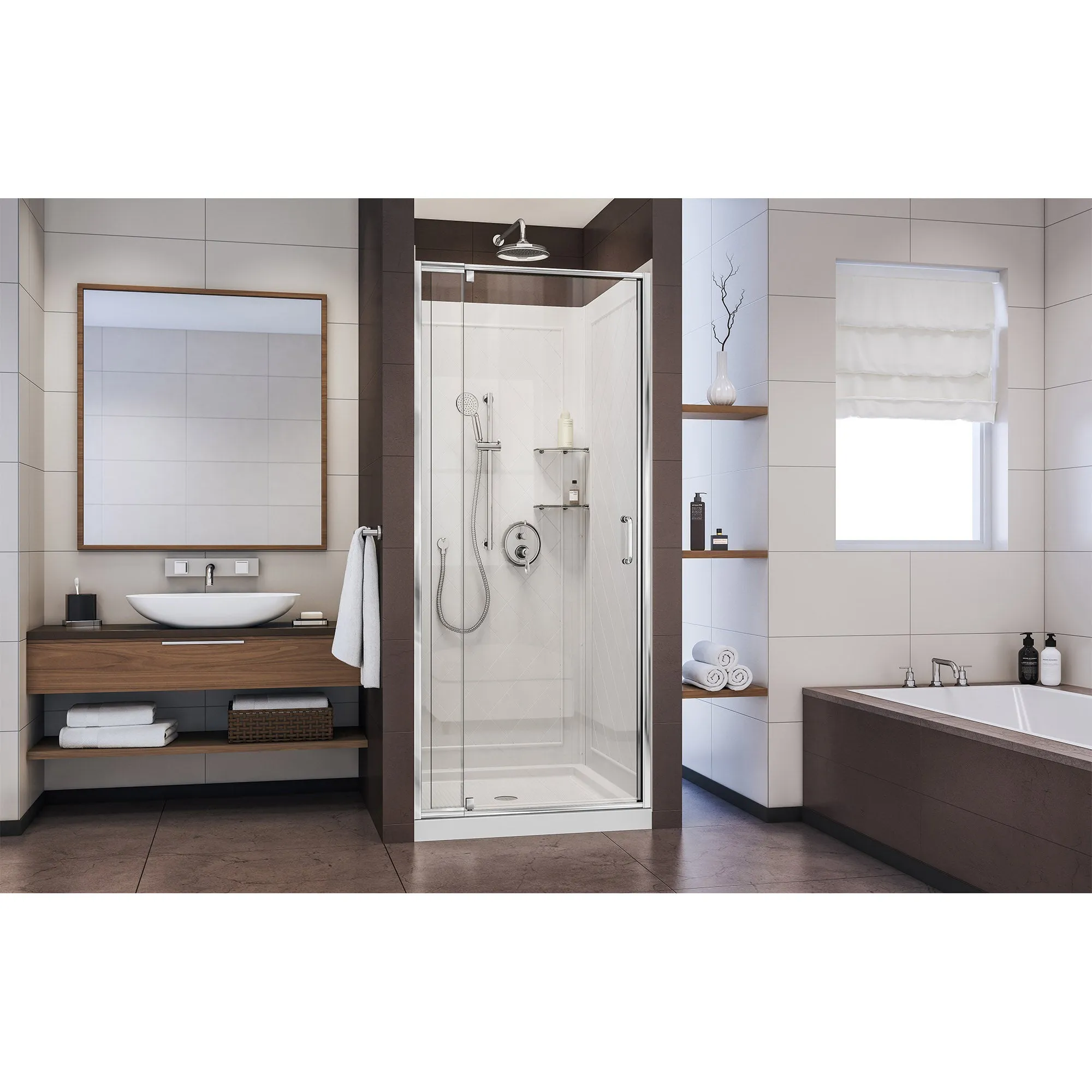 DreamLine Flex 36 in. D x 36 in. W x 76 3/4 in. H Semi-Frameless Pivot Shower DoorSlimLine Shower Base and Backwall Kit