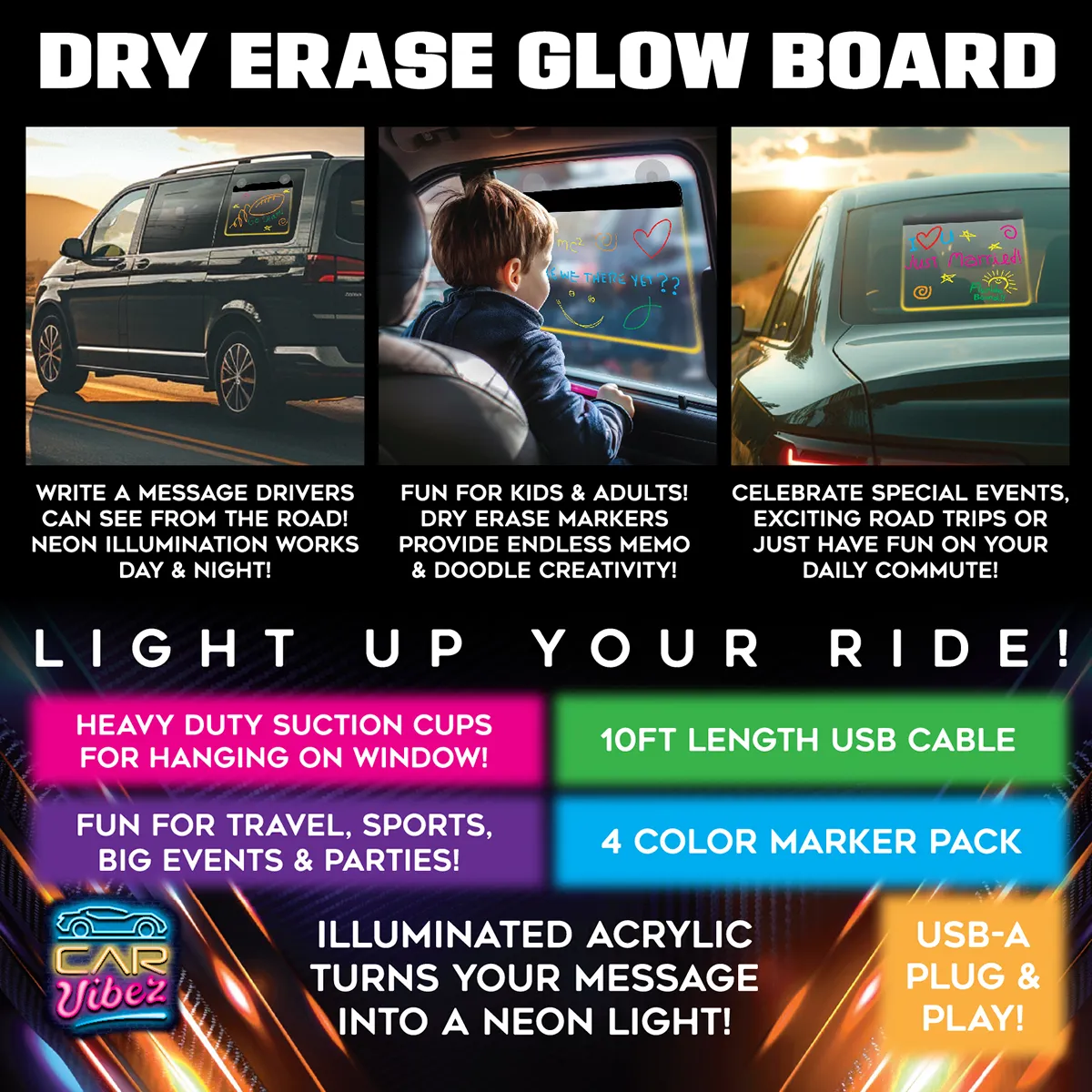 Dry Erase Window Glow Board with Markers - 6 Pieces Per Retail Ready Display 25274