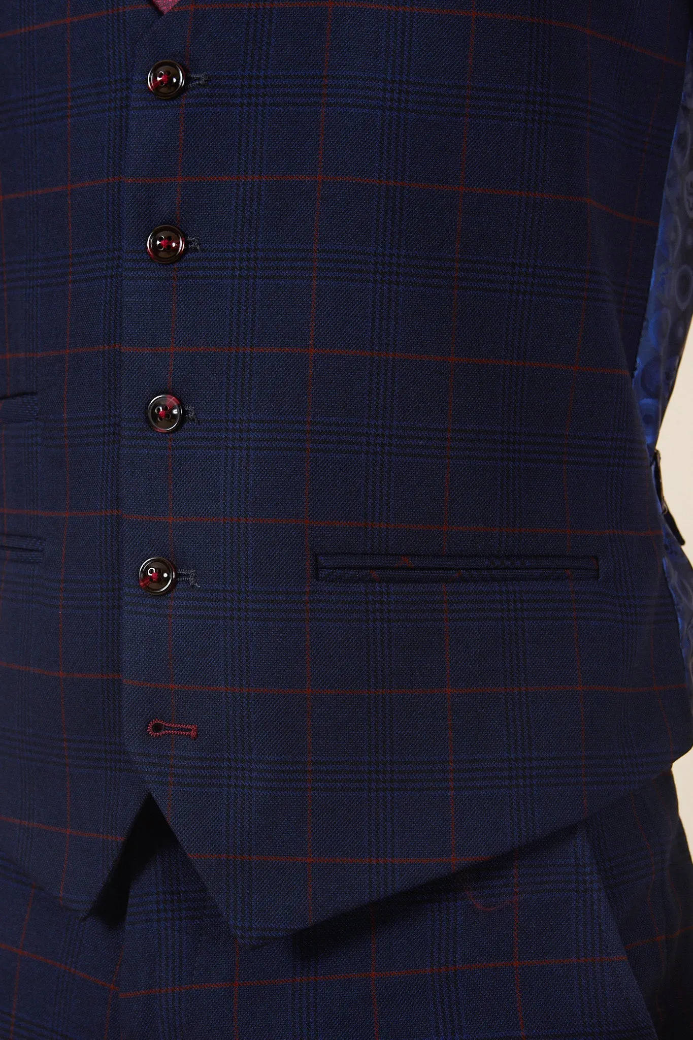 EDINSON - Navy Wine Check Three Piece Suit