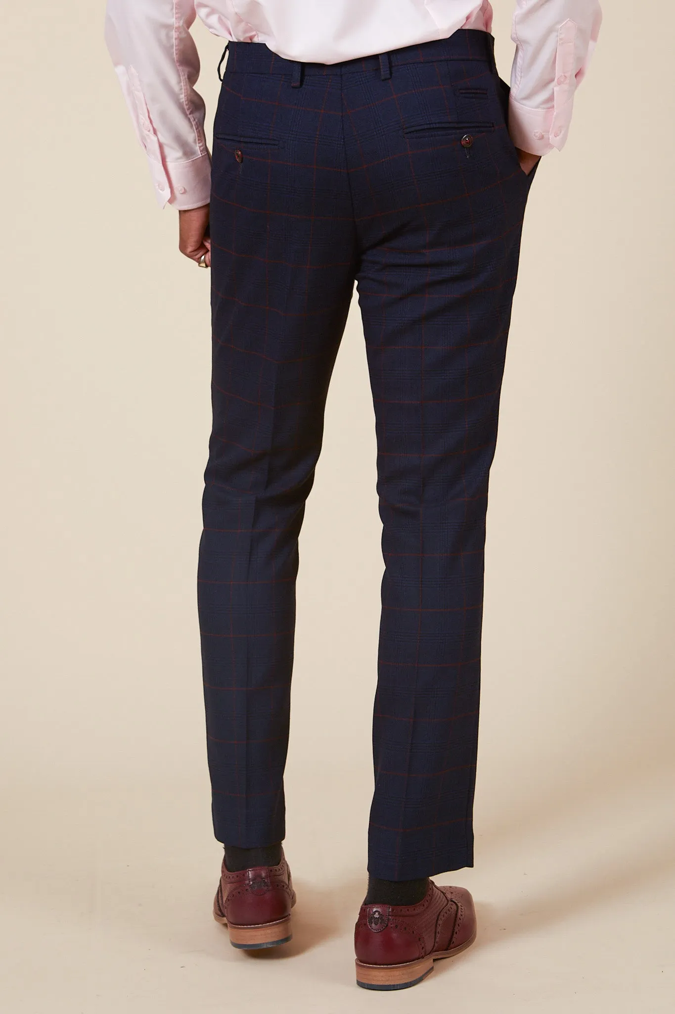 EDINSON - Navy Wine Check Three Piece Suit