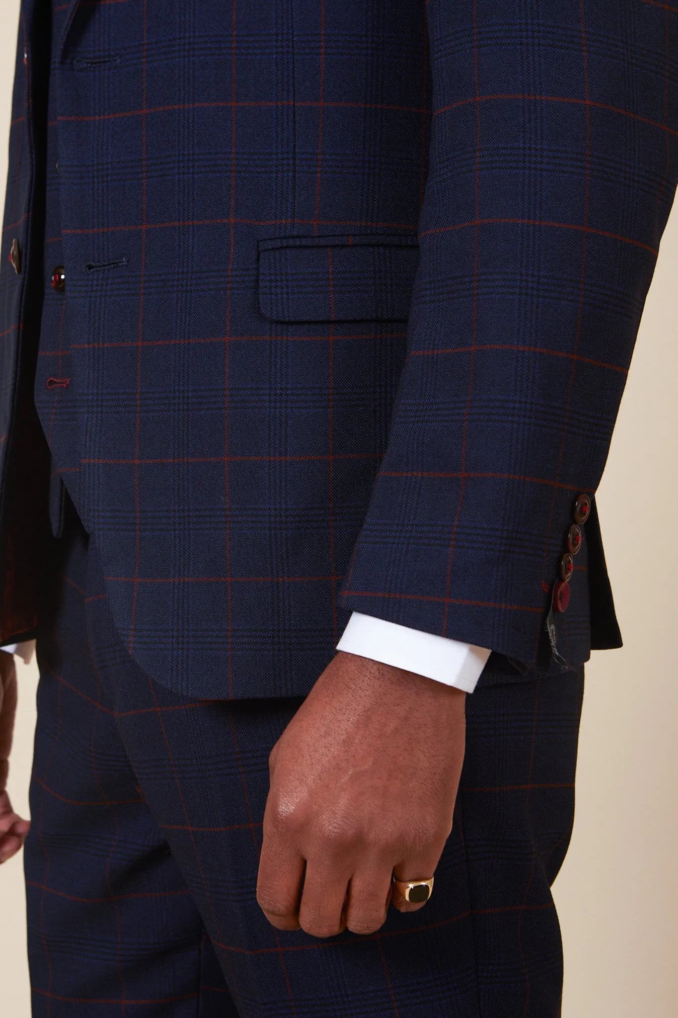 EDINSON - Navy Wine Check Three Piece Suit