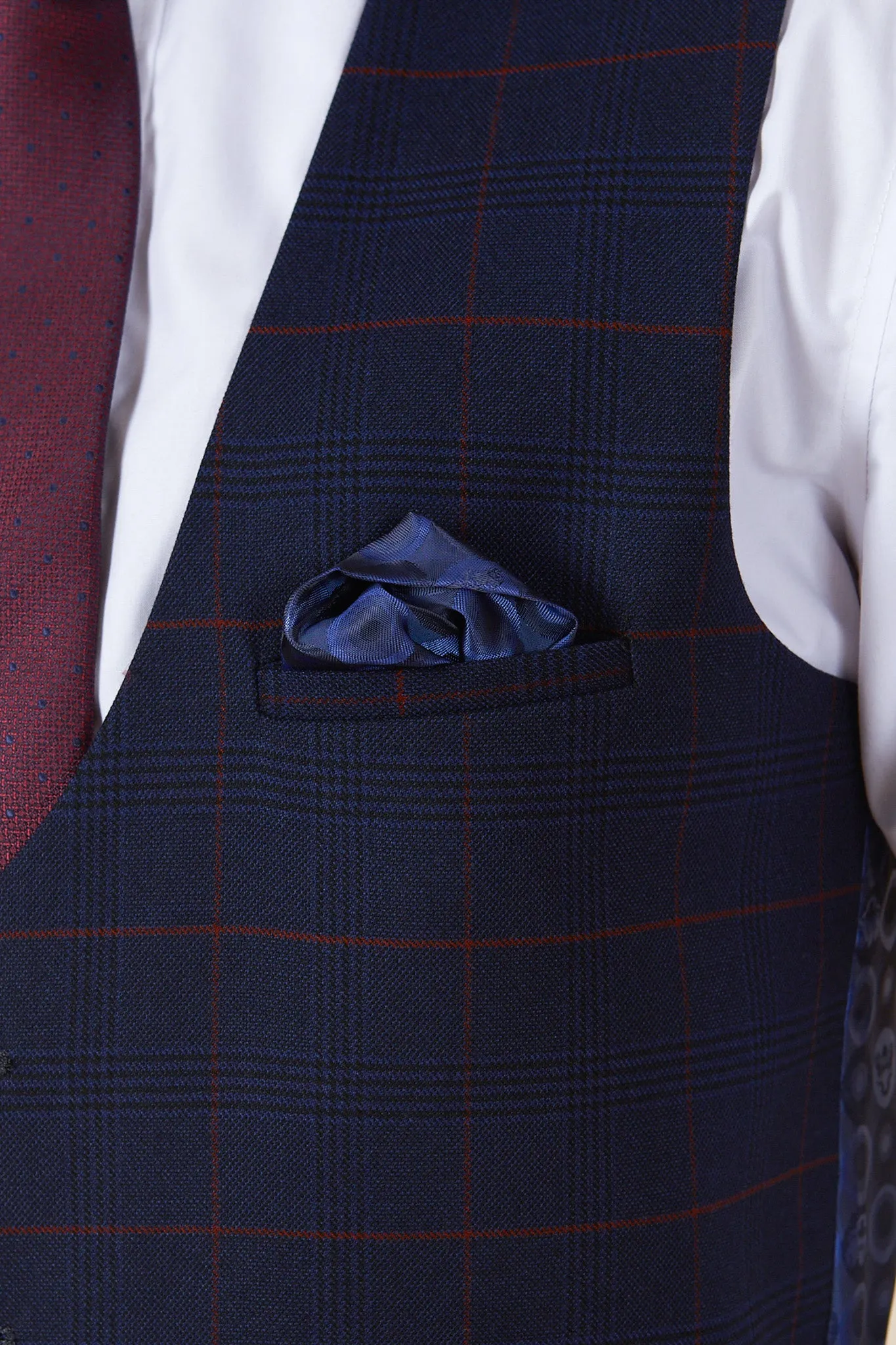 EDINSON - Navy Wine Check Three Piece Suit