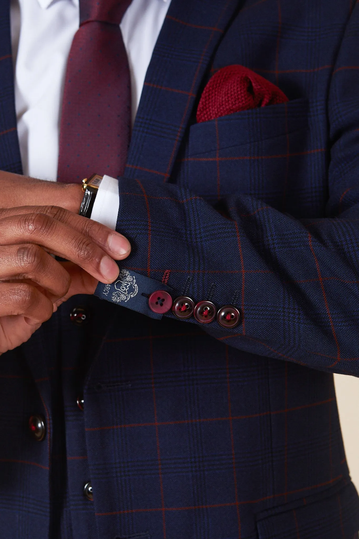 EDINSON - Navy Wine Check Three Piece Suit