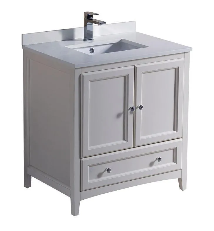 Fresca Oxford 30 Antique White Traditional Bathroom Cabinet w/ Top & Sink