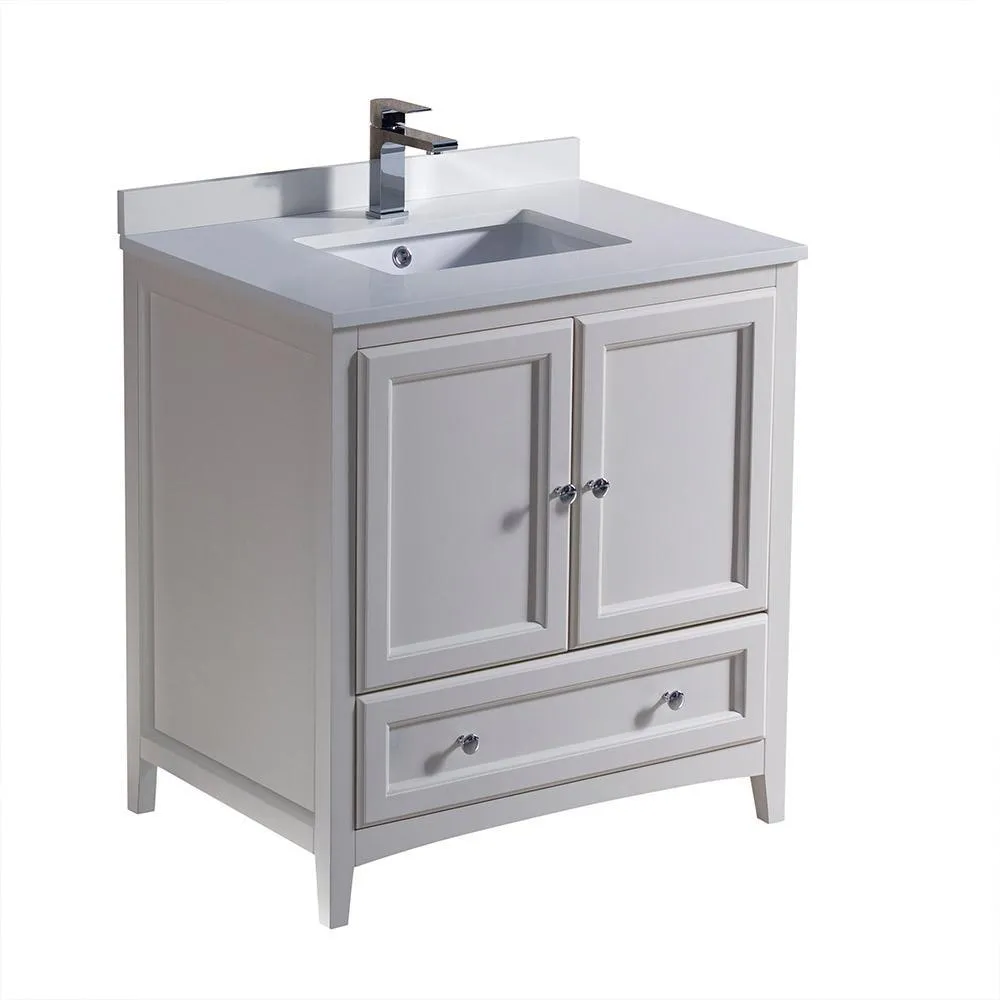 Fresca Oxford 30 Antique White Traditional Bathroom Cabinet w/ Top & Sink