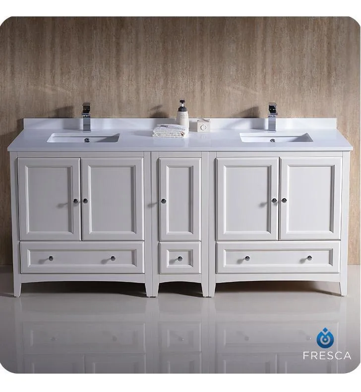 Fresca Oxford 72 Antique White Traditional Double Sink Bathroom Cabinets