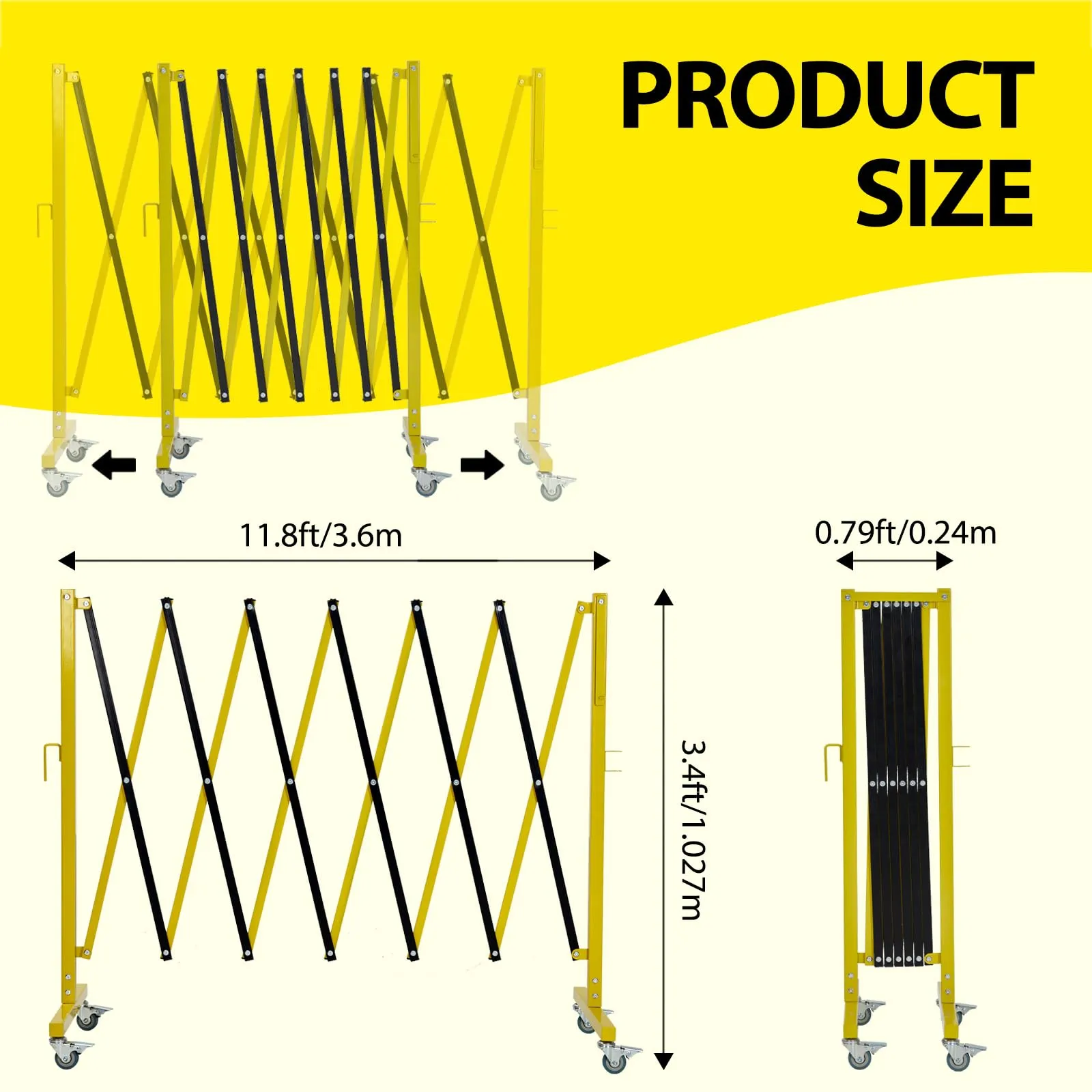 GARVEE 11.8FT Expandable Safety Barricade with Casters & Warning Board