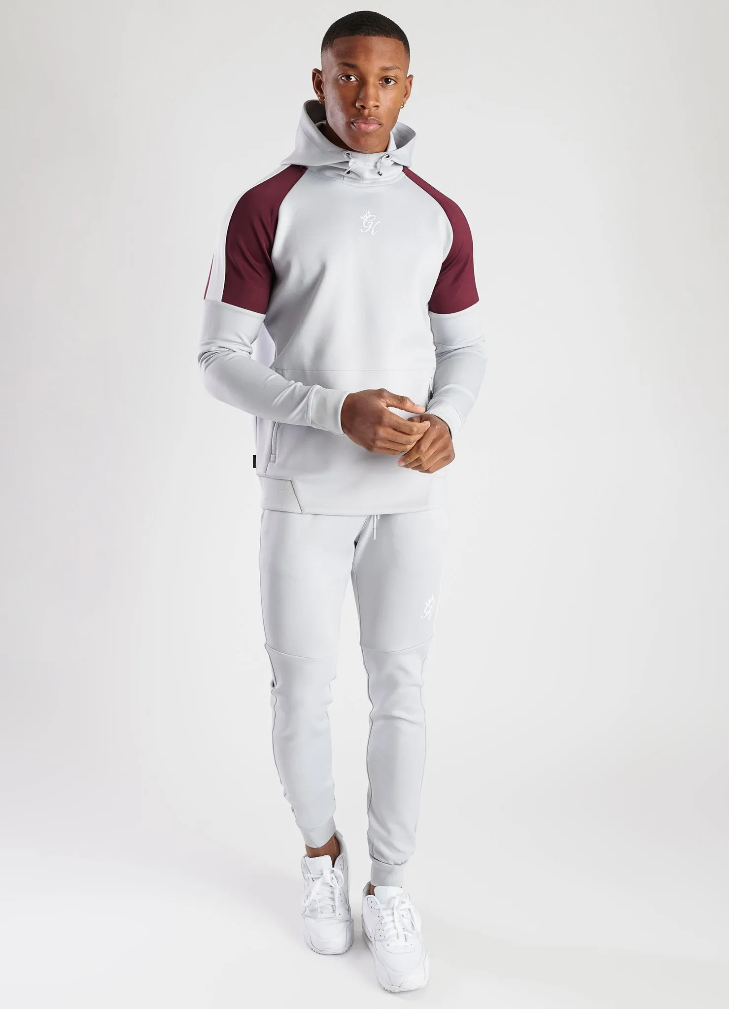 GK Core Plus Contrast Poly Hoodie - Microchip/Burgundy/White