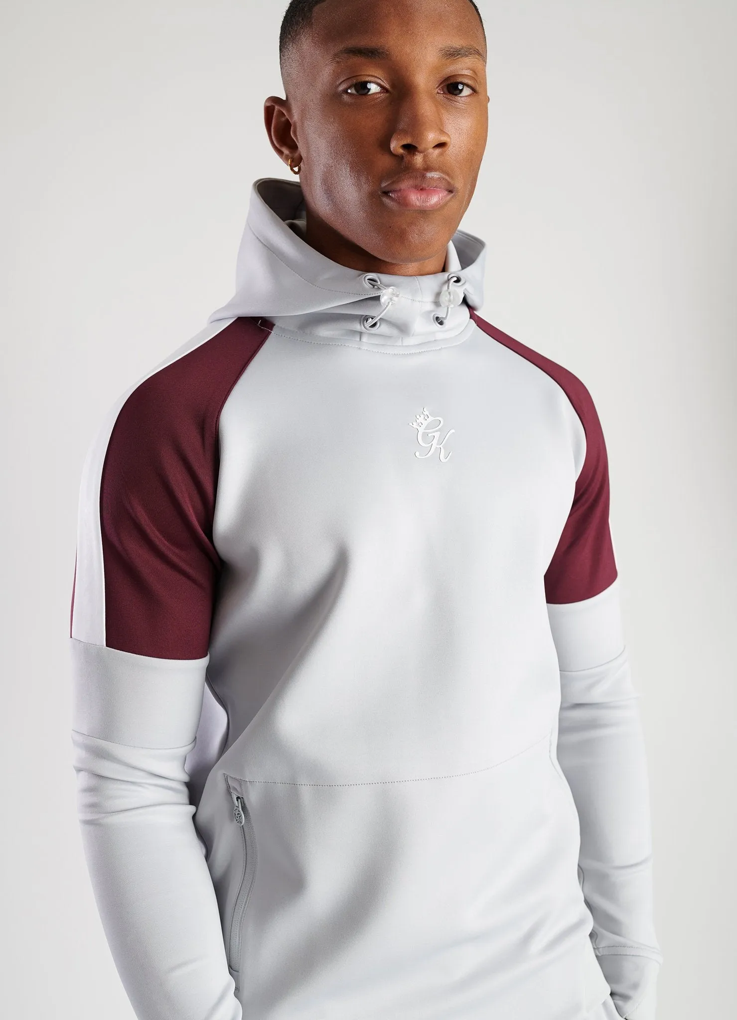 GK Core Plus Contrast Poly Hoodie - Microchip/Burgundy/White