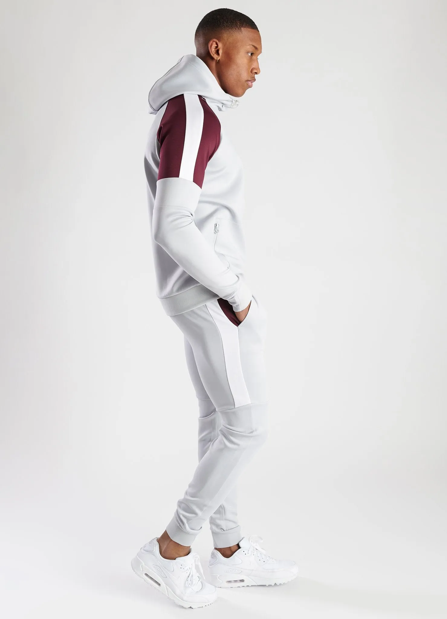 GK Core Plus Contrast Poly Hoodie - Microchip/Burgundy/White