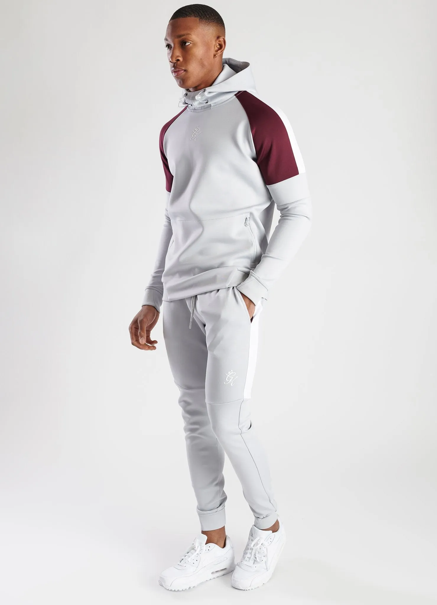 GK Core Plus Contrast Poly Hoodie - Microchip/Burgundy/White