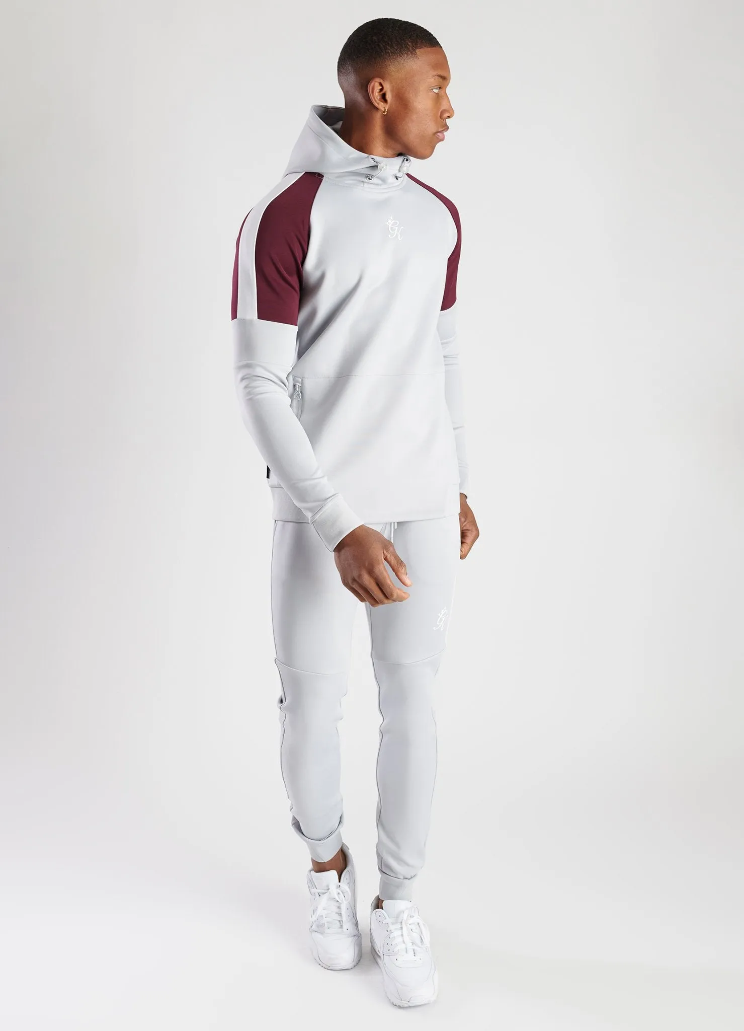 GK Core Plus Contrast Poly Hoodie - Microchip/Burgundy/White